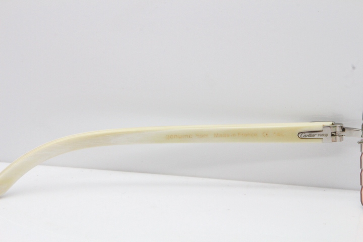 Cartier Rimless 8300816 Original White Genuine Natural Sunglasses In Gold Green Mix Brown Carved Lens