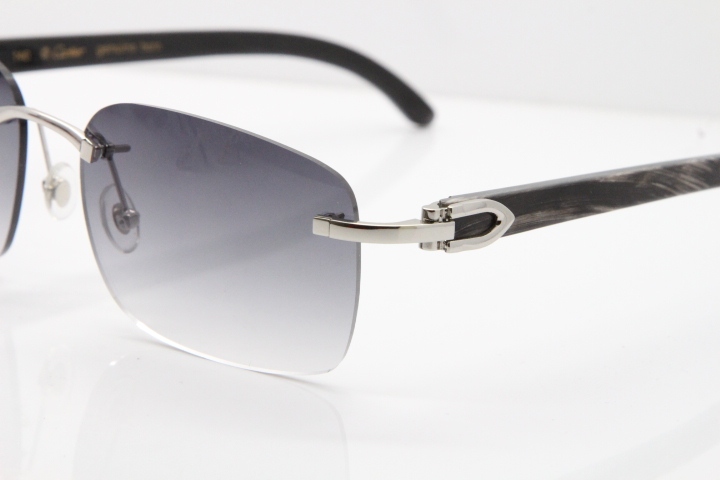 Cartier Rimless Original Black Flower Buffalo Horn 8200759 Sunglasses In Gold Gray Lens