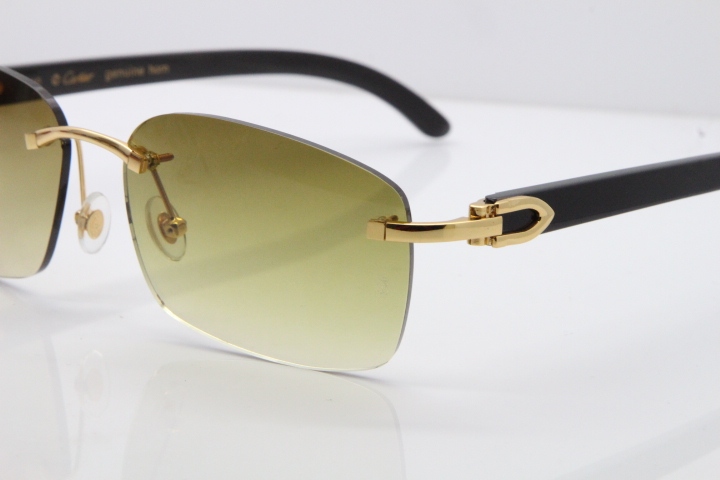 Cartier Rimless Original Black Buffalo Horn 8200759 Sunglasses In Gold Brown Lens