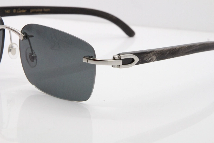 Cartier Rimless Original Black Flower Buffalo Horn 8200759 Sunglasses In Silver Dark Lens