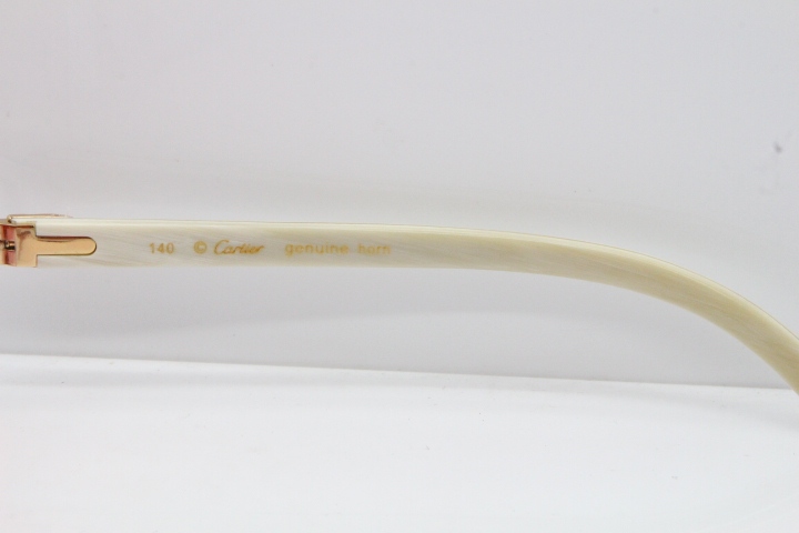 Cartier Rimless 8300816 Original White Genuine Natural Sunglasses In Gold Mirror Red Carved Lens