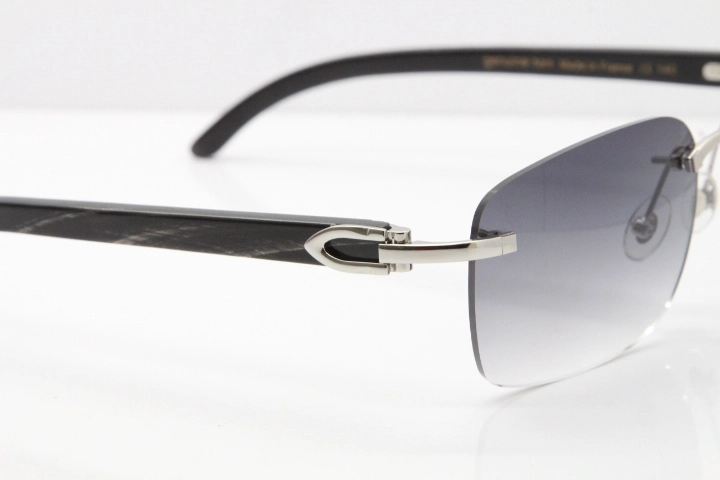 Cartier Rimless Original Black Flower Buffalo Horn 8200759 Sunglasses In Gold Gray Lens