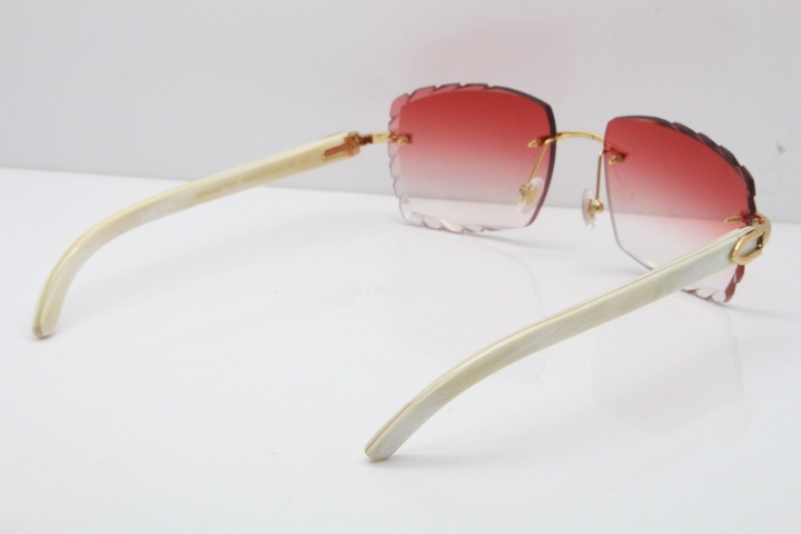 Cartier Rimless 8300816 Original White Genuine Natural Sunglasses In Gold Red Carved Lens