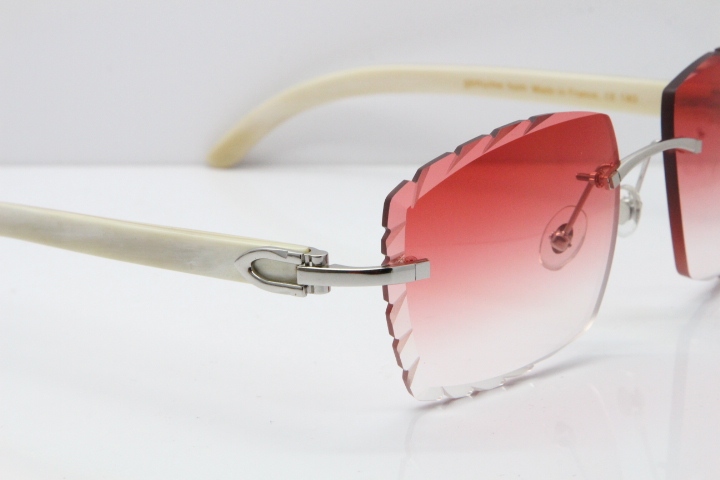 Cartier Rimless 8300816 Original White Genuine Natural Sunglasses In Gold Red Carved Lens