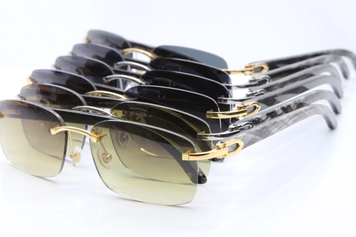 Cartier Rimless Original Black Flower Buffalo Horn 8200759 Sunglasses In Gold Brown Lens