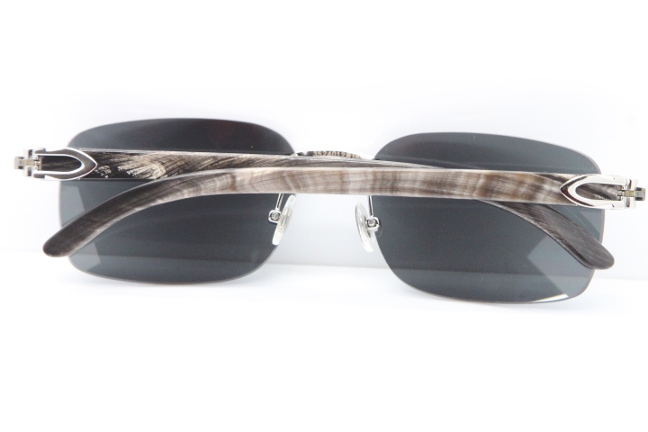 Cartier Rimless Original Black Flower Buffalo Horn 8200759 Sunglasses In Silver Dark Lens