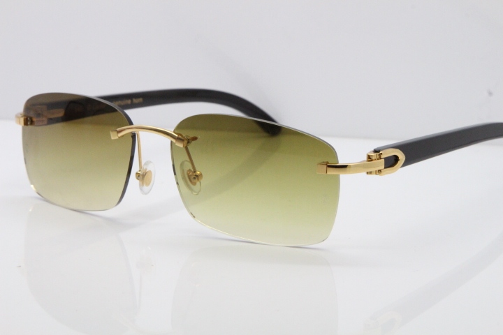 Cartier Rimless Original Black Buffalo Horn 8200759 Sunglasses In Gold Brown Lens