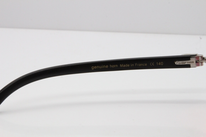 Cartier Rimless 8300816 Original White inside Black Buffalo Horn Sunglasses In Silver Mirror Red Carved Lens