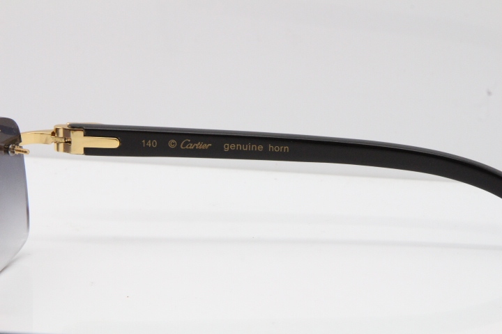 Cartier Rimless Original Black Buffalo Horn 8200759 Sunglasses In Silver Gray Lens