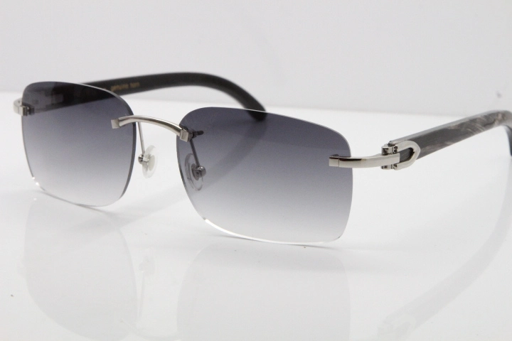 Cartier Rimless Original Black Flower Buffalo Horn 8200759 Sunglasses In Gold Gray Lens