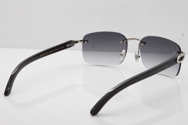 Cartier Rimless Original Black Buffalo Horn 8200759 Sunglasses In Silver Gray Lens