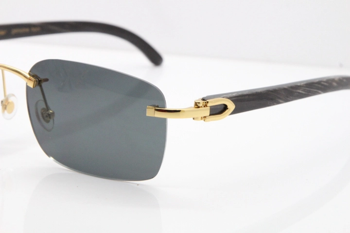 Cartier Rimless Original Black Flower Buffalo Horn 8200759 Sunglasses In Silver Dark Lens