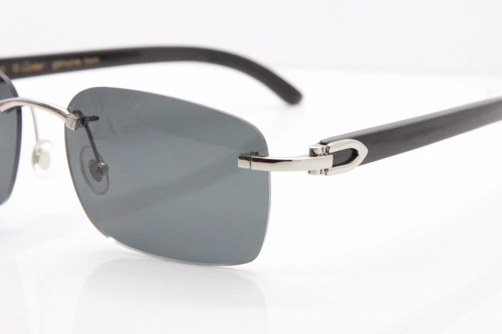 Cartier Rimless Original Black Buffalo Horn 8200759 Sunglasses In Silver Drak Lens