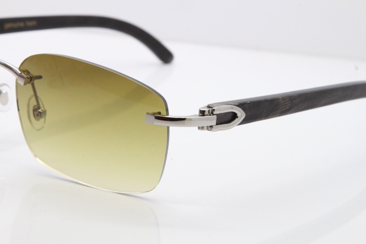 Cartier Rimless Original Black Flower Buffalo Horn 8200759 Sunglasses In Gold Brown Lens