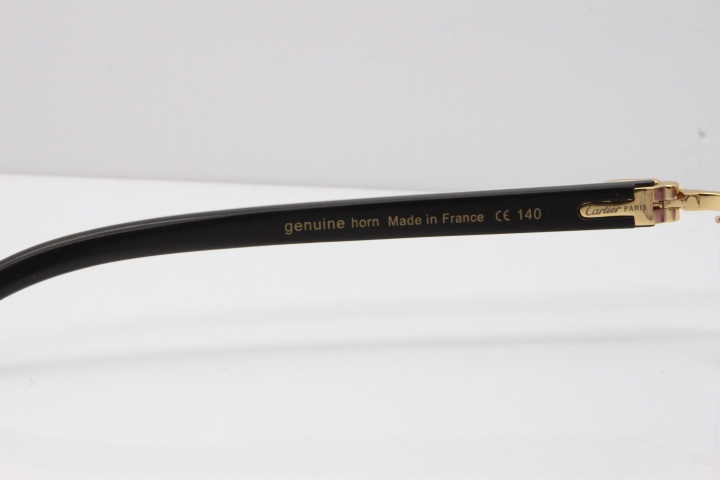 Cartier Rimless 8300816 Original White inside Black Buffalo Horn Sunglasses In Silver Purple Carved Lens