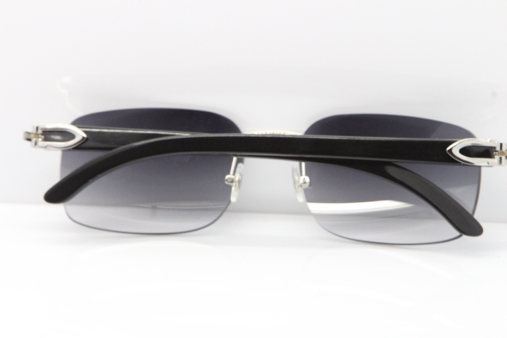 Cartier Rimless Original Black Buffalo Horn 8200759 Sunglasses In Silver Gray Lens