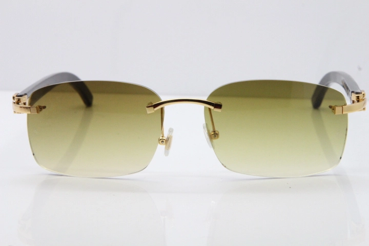 Cartier Rimless Original Black Flower Buffalo Horn 8200759 Sunglasses In Gold Brown Lens