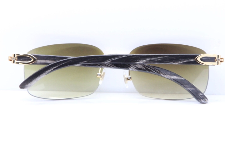 Cartier Rimless Original Black Flower Buffalo Horn 8200759 Sunglasses In Gold Brown Lens