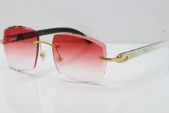 Cartier Rimless 8300816 Original White inside Black Buffalo Horn Sunglasses In Gold Red Carved Lens