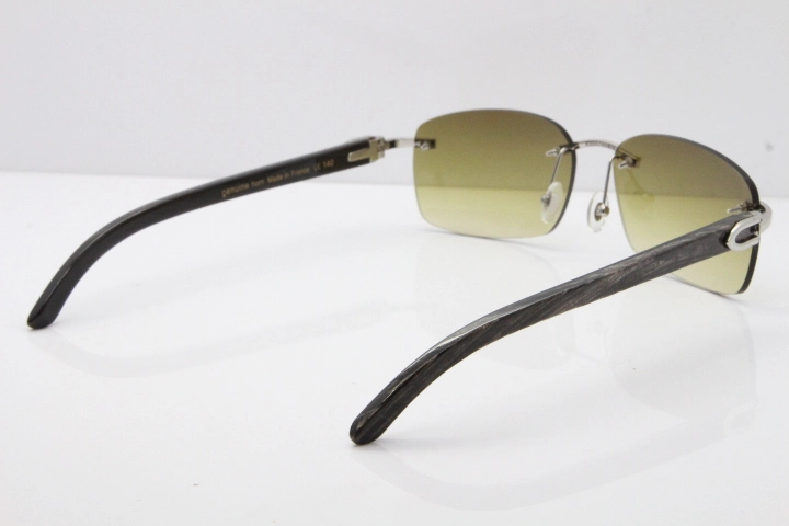 Cartier Rimless Original Black Flower Buffalo Horn 8200759 Sunglasses In Gold Brown Lens