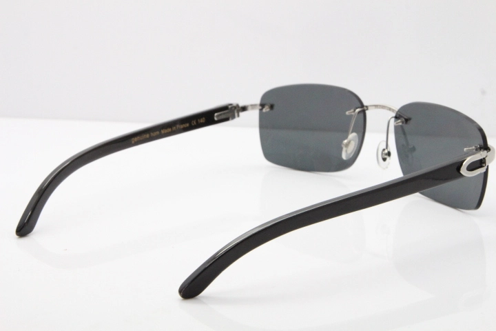 Cartier Rimless Original Black Buffalo Horn 8200759 Sunglasses In Silver Drak Lens