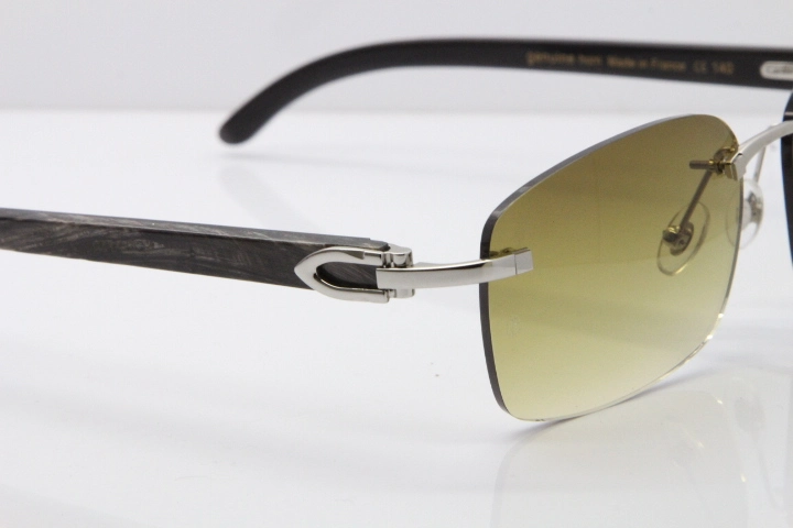 Cartier Rimless Original Black Flower Buffalo Horn 8200759 Sunglasses In Gold Brown Lens