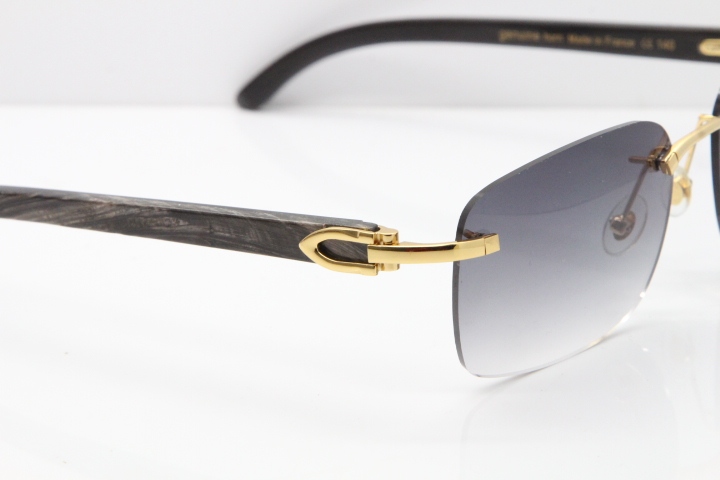 Cartier Rimless Original Black Flower Buffalo Horn 8200759 Sunglasses In Gold Gray Lens