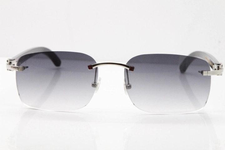 Cartier Rimless Original Black Buffalo Horn 8200759 Sunglasses In Silver Gray Lens