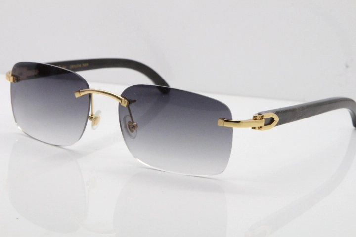 Cartier Rimless Original Black Flower Buffalo Horn 8200759 Sunglasses In Gold Gray Lens