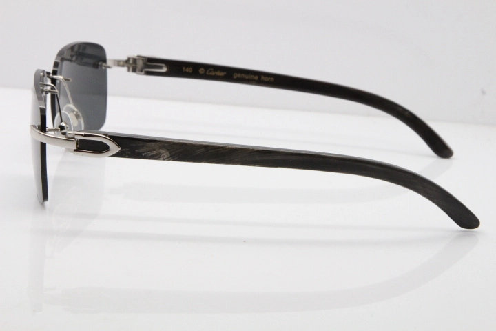 Cartier Rimless Original Black Flower Buffalo Horn 8200759 Sunglasses In Silver Dark Lens