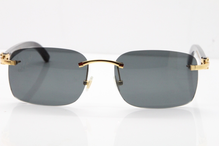 Cartier Rimless Original Black Buffalo Horn 8200759 Sunglasses In Silver Drak Lens