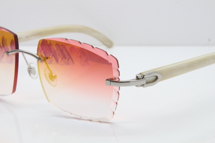 Cartier Rimless 8300816 Original White Genuine Natural Sunglasses In Gold Mirror Red Carved Lens