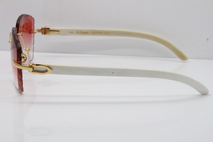 Cartier Rimless 8300816 Original White Genuine Natural Sunglasses In Gold Red Carved Lens