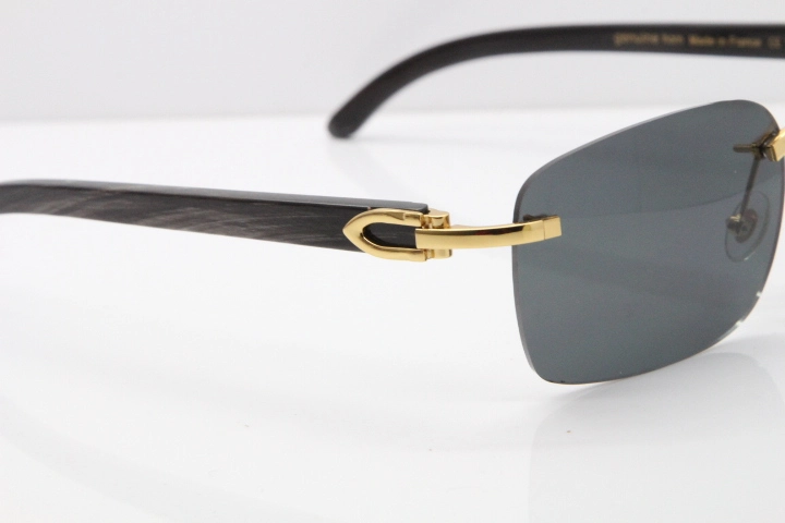 Cartier Rimless Original Black Flower Buffalo Horn 8200759 Sunglasses In Silver Dark Lens