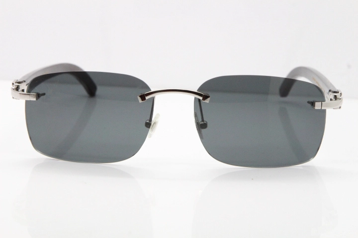 Cartier Rimless Original Black Flower Buffalo Horn 8200759 Sunglasses In Silver Dark Lens