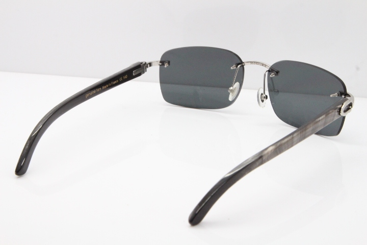 Cartier Rimless Original Black Flower Buffalo Horn 8200759 Sunglasses In Silver Dark Lens