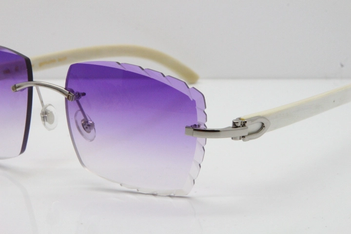 Cartier Rimless 8300816 Original White Genuine Natural Sunglasses In Gold Purple Carved Lens