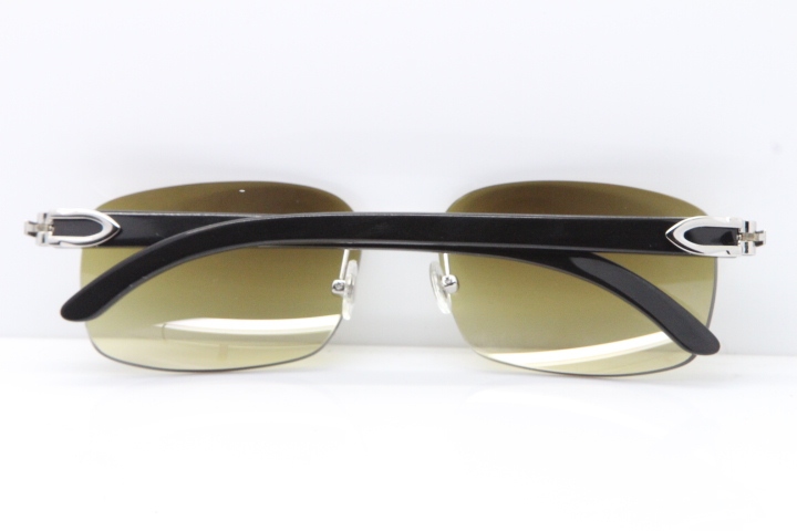 Cartier Rimless Original Black Buffalo Horn 8200759 Sunglasses In Gold Brown Lens