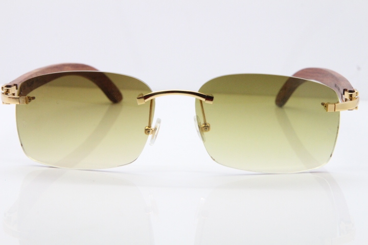 Cartier Rimless 8200759 Original Wood Sunglasses in Gold Brown Lens