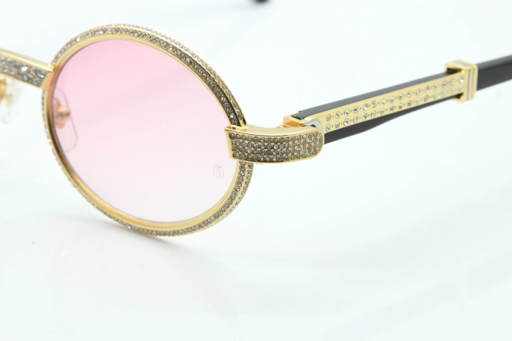 Cartier T7550178 Black Buffalo Horn Smaller Big Stones Vintage Sunglasses In Gold Pink Lens（Limited edition）