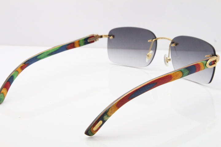 Cartier Rimless 8200759 Original Peacock Wood Sunglasses in Gold Gray Lens