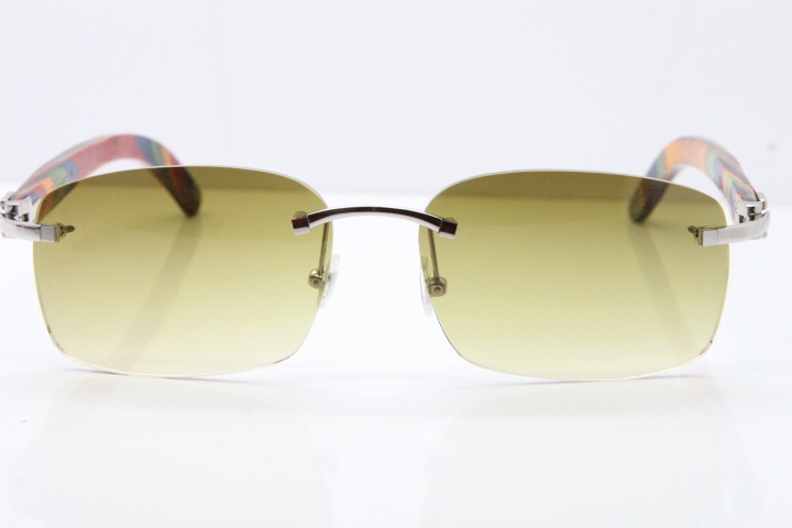 Cartier Rimless 8200759 Original Peacock Wood Sunglasses in Gold Brown Lens