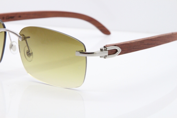 Cartier Rimless 8200759 Original Wood Sunglasses in Gold Brown Lens