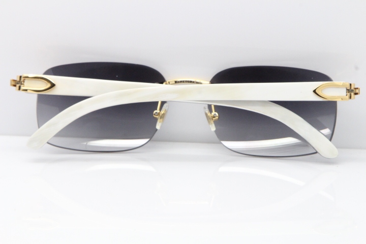 Cartier Rimless 8200759 Original White Inside Black Buffalo Horn Sunglasses in Silver Gray Lens