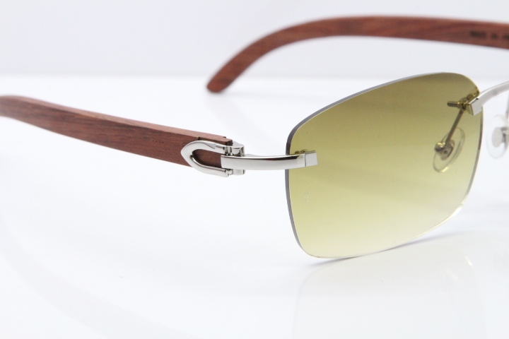 Cartier Rimless 8200759 Original Wood Sunglasses in Gold Brown Lens