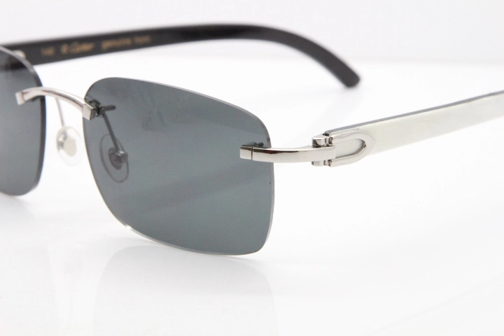 Cartier Rimless 8200759 Original White Inside Black Buffalo Horn Sunglasses in Gold Dark Lens