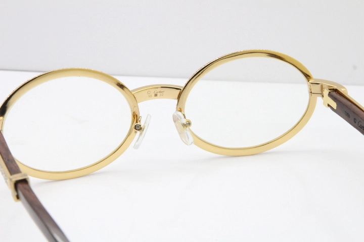 Cartier Eyeglasses T7550178 Wood Smaller Big Stones Vintage Optical In Gold（Limited edition）