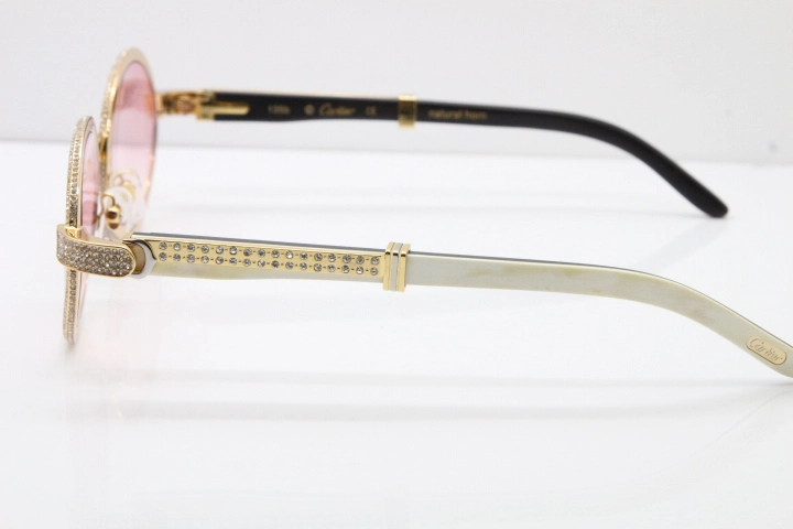 Cartier T7550178 White Inside Black Buffalo Horn Smaller Big Stones Vintage Sunglasses In Gold Pink Lens（Limited edition）