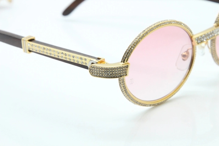 Cartier T7550178 Wood Smaller Big Stones Vintage Sunglasses In Gold Pink Lens（Limited edition）