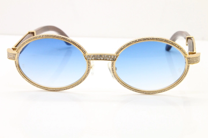 Cartier T7550178 Wood Smaller Big Stones Vintage Sunglasses In Gold Blue Lens（Limited edition）